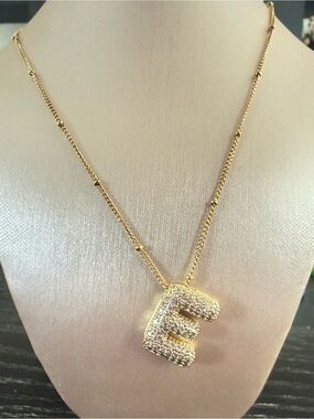 Initial It Rhinestone Initial E Gold Necklace 16”-18”